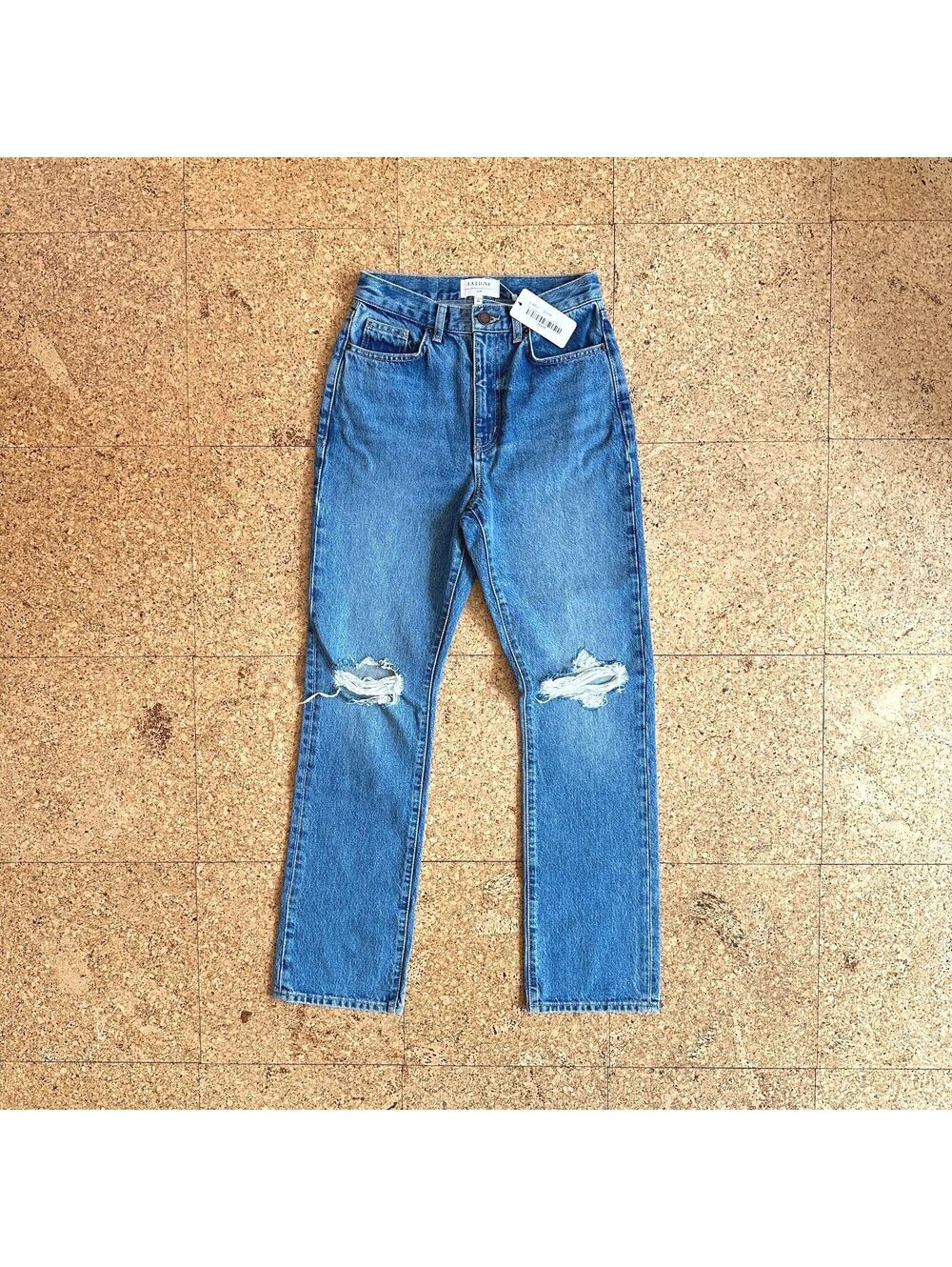 La Ligne Molly High Rise Straight Blue Jeans Sz 25 W26 L31 Distressed NWT Cotton